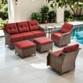 thumbnail image 2 of Bellefurn Luxury High Back Outdoor Furniture Set with 6 inch Thick Cushion,Patio Furniture Set with Swivel Rocker Chair,Sofa and Coffee Table,5 PCS Wicker Conversation Set for Yard,Deck,Poolside, 2 of 11