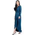 thumbnail image 5 of KOH KOH Long Sleeve Full Floor Length V-Neck Sexy Wrap Empire Waist Formal Dressy Winter Fall Cocktail Wedding Guest Party Tall Gown Maxi Dress For Women Dark Blue Jade Large US 12-14 NT292, 5 of 7
