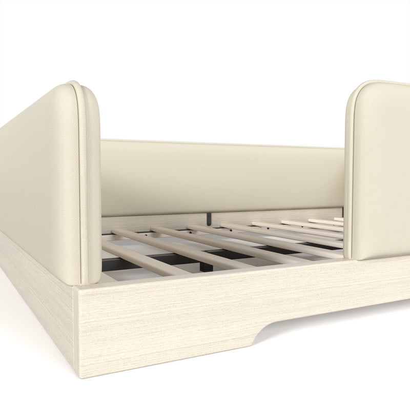 Full Size Faux Leather Upholstered Floor Bed, Kids Montessori Bed Frame with Removable Guardrail, Low Profile Platform Bed