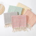 thumbnail image 3 of Serviette de Plage en Polycoton à Rayures pour Voyage à la Plage avec Franges pour Vacances d'Été * 4, 3 of 5