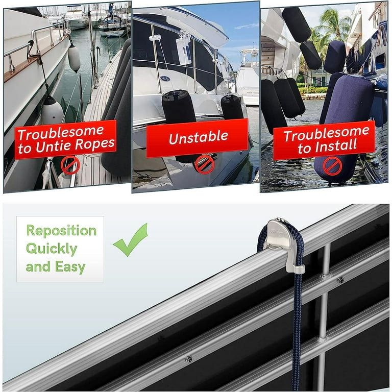 Boat Fender Clips 4-Pack - Adjustable Pontoon Square Rail Cleats, Gravity Design, ABS Plastic, No-Scratch Protection
