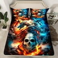thumbnail image 2 of Feelyou Gothic Sugar Skull Twin Sheet Sets, Ice Fire Dragon Twin Fitted Sheet, Nature Lightning Flat Sheet, Happy Halloween Room Decor, 2 of 7