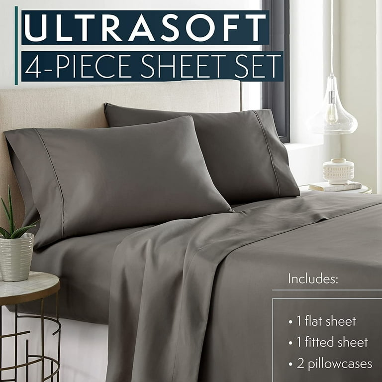 Grey double fitted top sheet and pillowcases