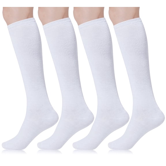 Loritta 4 Pairs Womens Knee High Socks, Casual Solid Knit Knee Thigh High Stockings, White