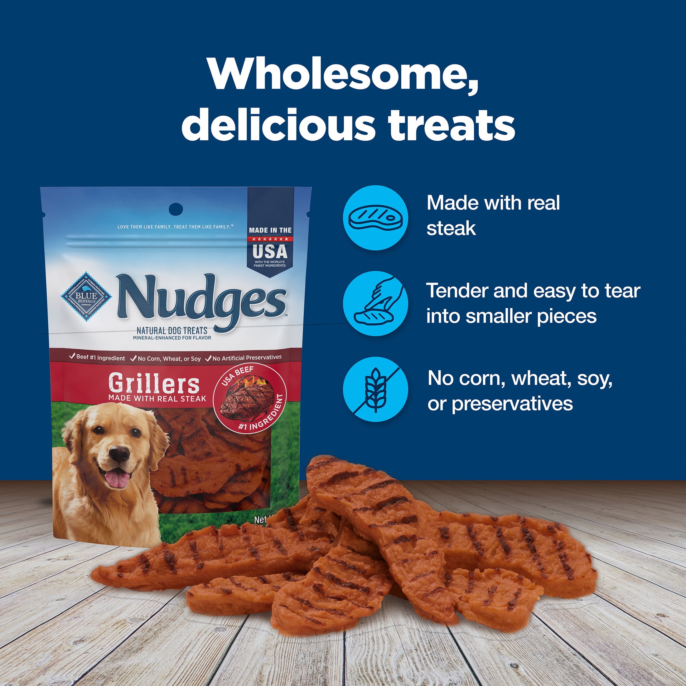 Blue Buffalo Nudges Grillers Natural Dog Treats Made with Real Steak, 5-oz. Bag
