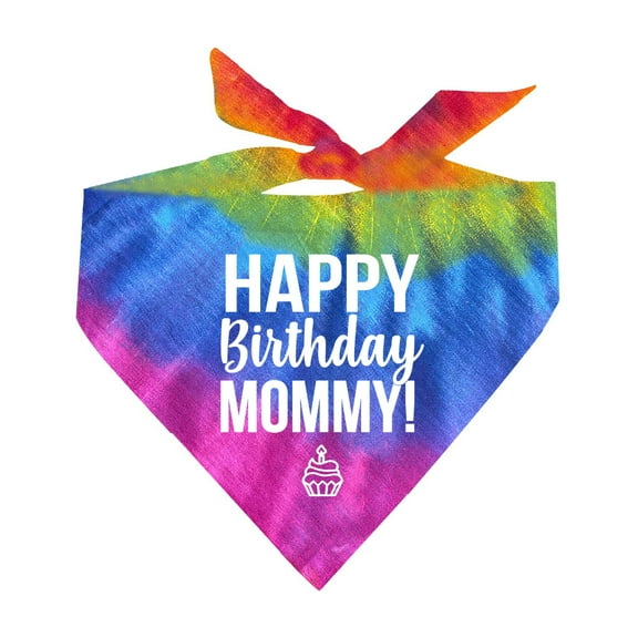 Happy Birthday Mommy! Tie Dye Swirl Triangle Dog Bandana