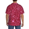thumbnail image 3 of Balery Pink Glitter Camisa Casual de Manga Corta con Botones para Hombre, Texturizada, Estilo Cubano, para Playa, Verano-Small, 3 of 5