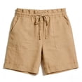 thumbnail image 6 of Nmnitkp Womens Shorts High Waisted Linen Blend Bermuda Shorts, Drawstring Paperbag Waist Casual Shorts with Pockets, Loose Fit for Summer & Daily Wear Beige,L, 6 of 6