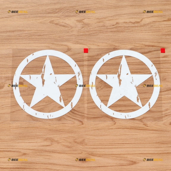 Army Star WW2 Decal Sticker Vinyl Round - 2 Pack White, 6 Inches - Distressed Tattered fit for Jeep Toyota Ford 02031