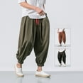 thumbnail image 5 of sunsanly Men Harem Pants Elastic Drawstring Waistband Solid Color Long Pants Chinese Style Side Pockets Retro Bloomers Streetwear, 5 of 7
