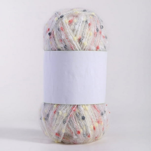 Zhuge Hilo de mohair de 100 g con puntos de colores, hilo suave para tejer a mano, crochet, para bufandas, chales y manualidades, color blanco