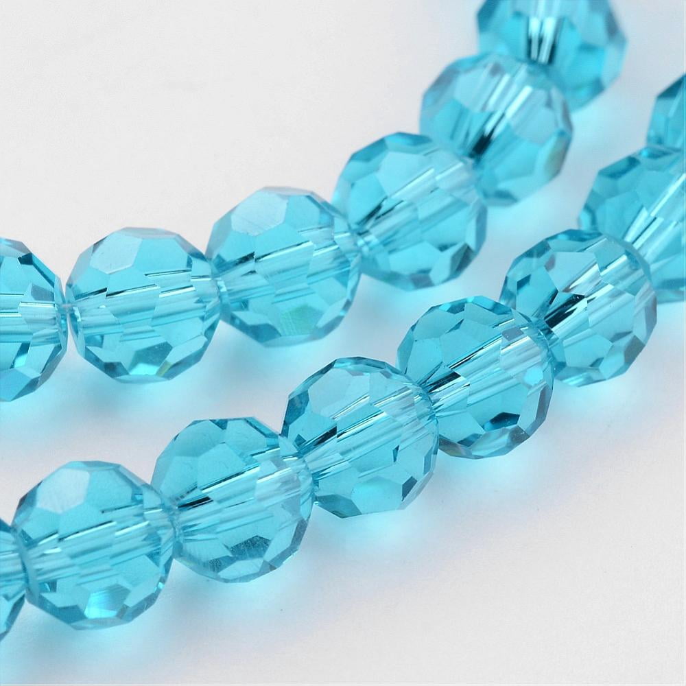 Transparent Glass Bead Strands Imitate Austrian Crystal Faceted(32 Facets) Round Sky Blue 10mm Hole: 1mm about 65~68pcs/strand 58~62cm