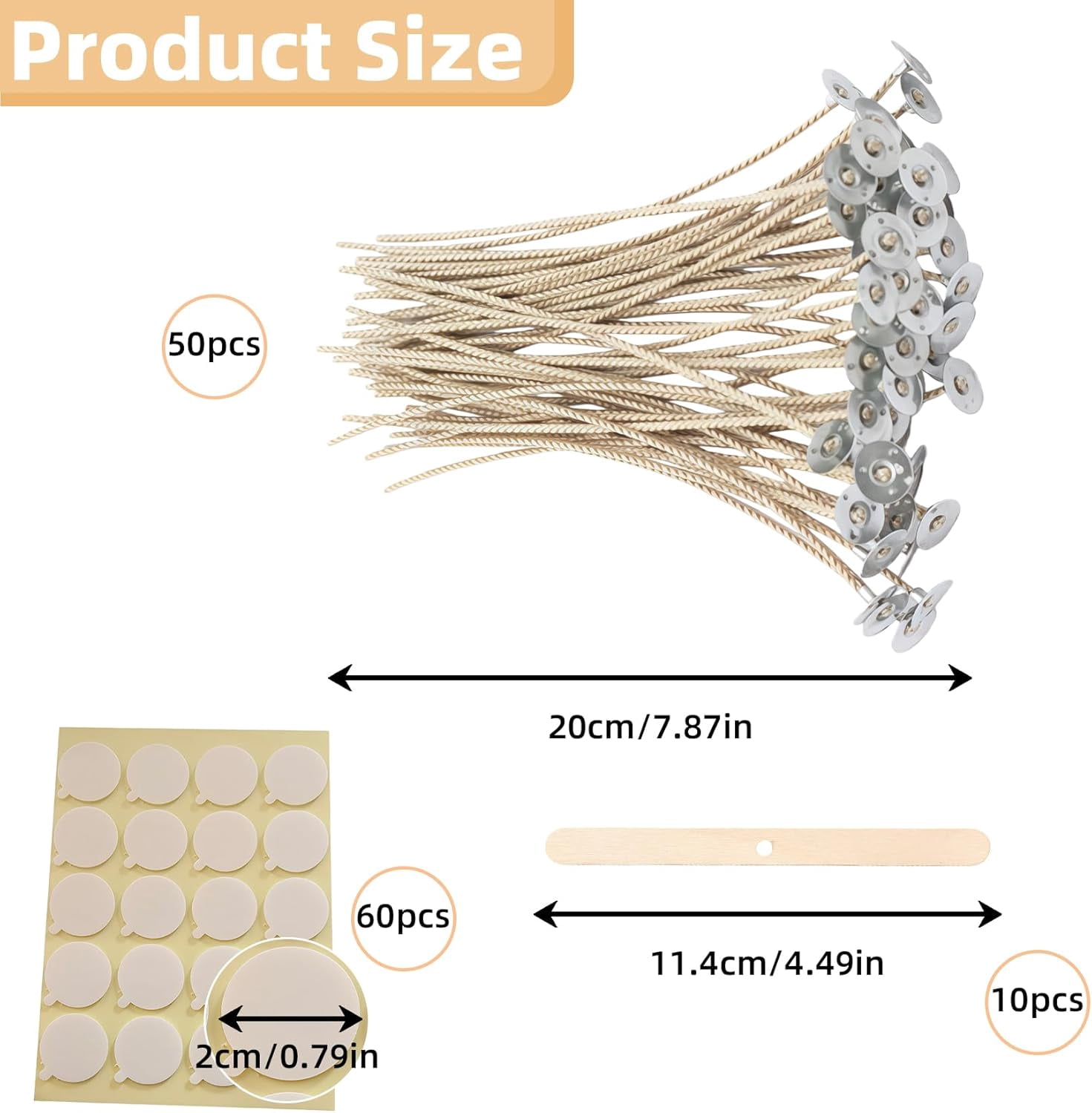 Candle Wicks Kit - 50pcs Natural Candles Wicks with 10pcs Wooden Holders 120 Pcs Wick Stickers for Soy Wax Beeswax Coconut Wax Candle Making Supplies