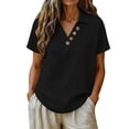 thumbnail image 5 of Jerdar Women's Casual Linen Blouse Collared V-Neck Short Sleeve Button Detail Curved Hem Summer Top XL, 5 of 6