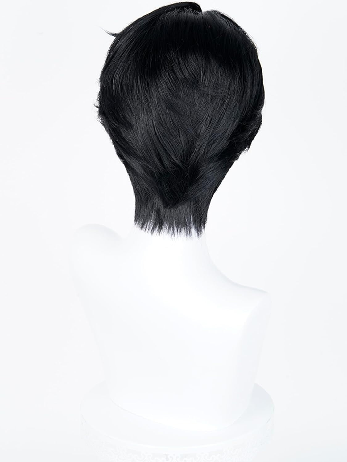 GOBWCOT Short Black Anime Wig with Bangs Men's Black Side Part Wigs for Party Unisex
