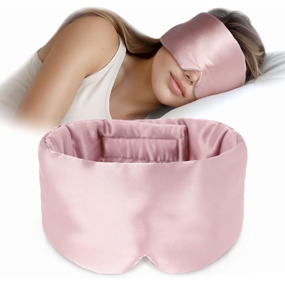 Sleep Mask for Side Sleeper Women Men, Silk Eye Mask for Sleeping Light Blocking, Soft Breathable Night Blindfold, Adjustable Eye Shade Cover, Sleeping Mask for Flight Nap, Travel, Pink