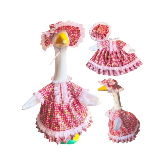Porch Goose Dress, White Goose Outfit With Matching Hat, Pink Plaid Pattern, 1-Set For & Teenager Decoration (Or , Event, Photo Prop)