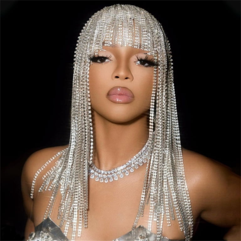 Rhinestone Hair Chain Jewelry for Women Silver Tassel Bridal  display picture 1