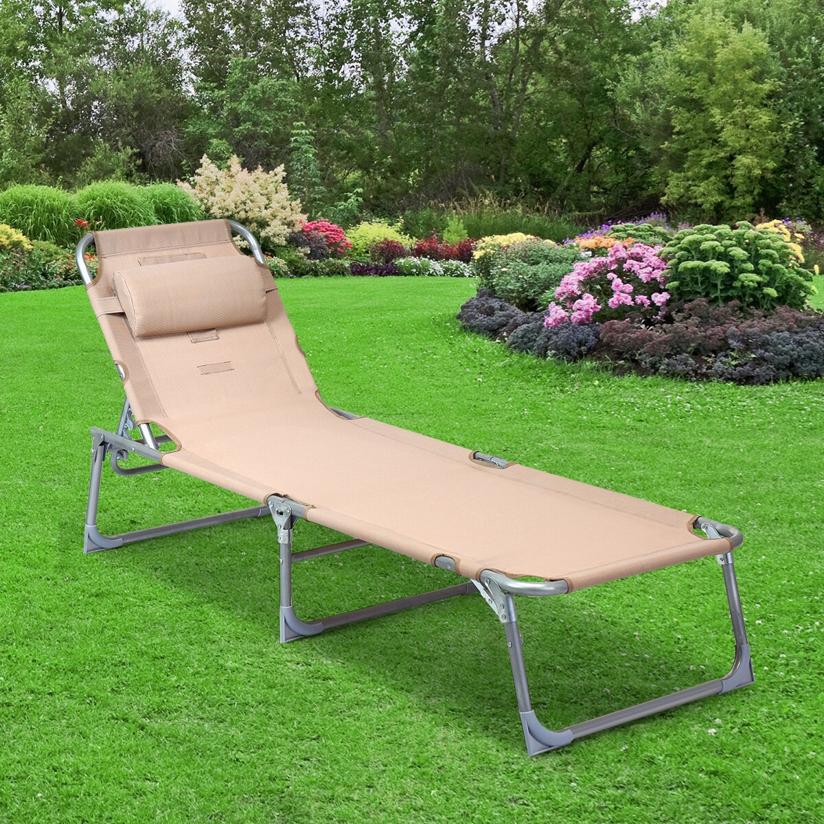Patel Adjustable Pool Chaise Lounge Chair Bench Recliner Beach Outdoor Patio Yard, Outer Frame Material: Metal, Weight Capacity: 264 - image 1 of 7