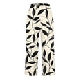 thumbnail image 4 of Linen Cropped Pants for Women Casual Wide Leg Plaid Capris with Pockets Elastic Waist Lounge Trousers Beige, M, 4 of 5
