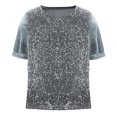thumbnail image 3 of Jinhomg Sequin Tops for Women Sparkly Glitter Velvet Patchwork Party Shirts Plus Size Casual Short Sleeve Crew Neck Blouse Holiday Cocktail Party Night Wear Women Navy XXL, 3 of 7
