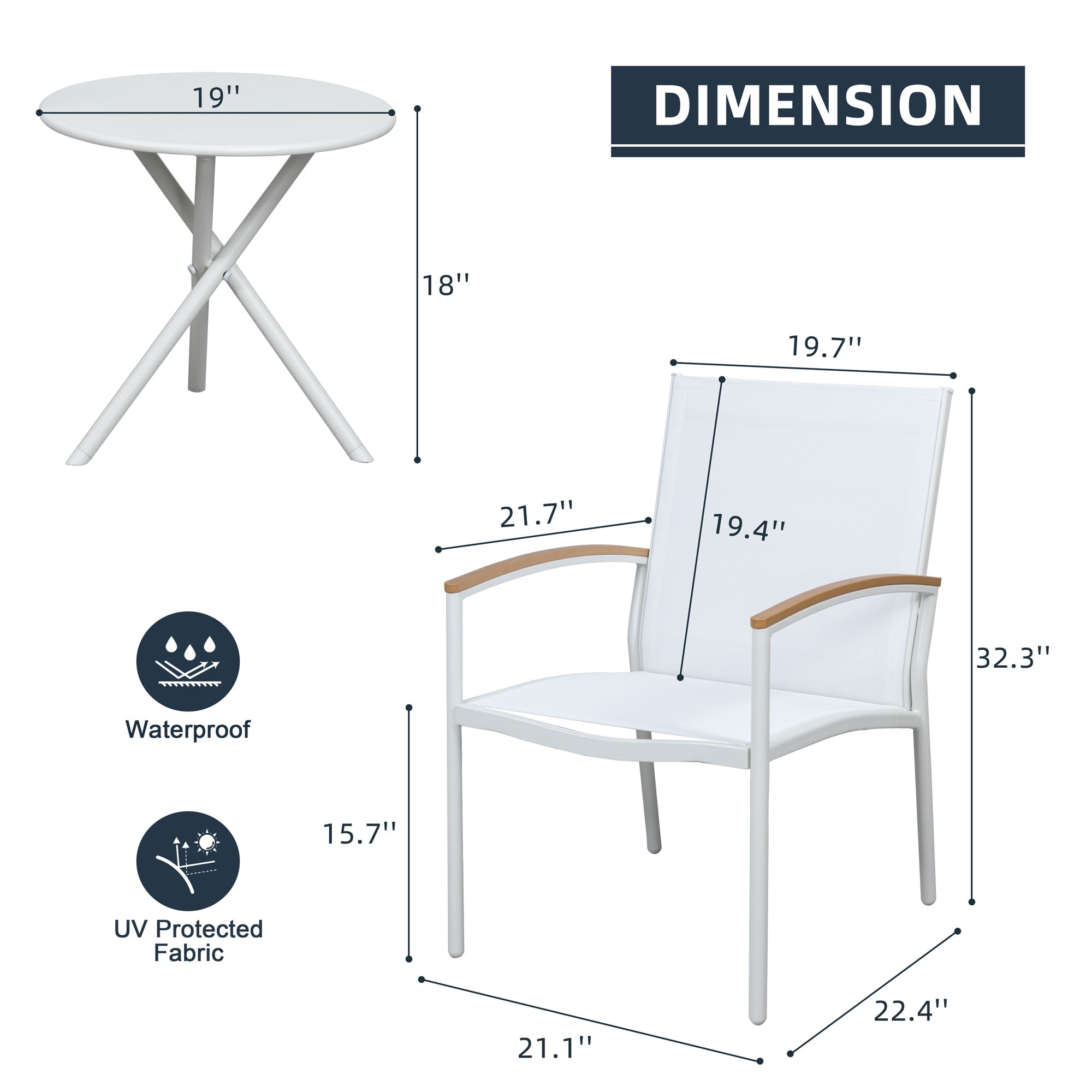 Walsunny Outdoor Patio Bistro Sets 3-Piece Balcony Furniture with 2 Bistro Chairs 1 Outdoor Bistro Table White