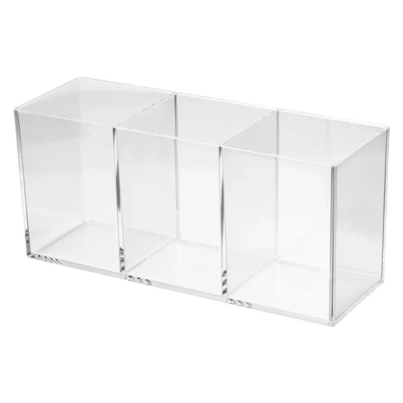 3 Compartments Clear Acrylic Pen Holder Pencil Holder Organizer Cup Transparent