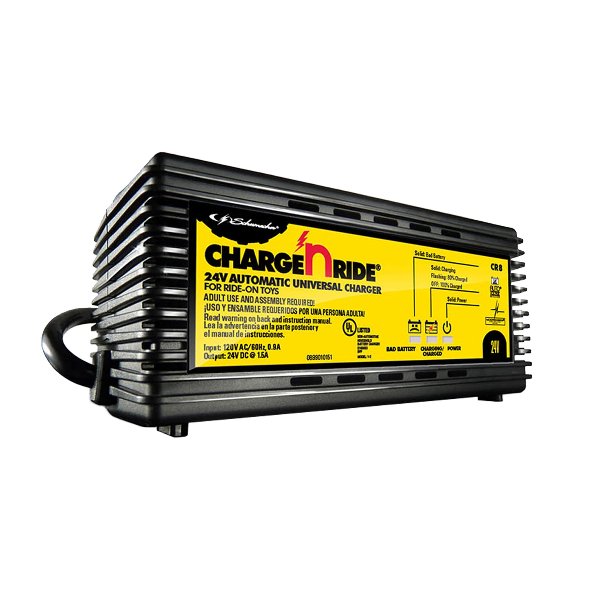 Schumacher Electric Charge ‘n Ride 1.5A Battery Charger/Maintainer for Ride-on Toys, 24V Batteries, for Dynacraft and Razor Toys, CR8