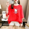 thumbnail image 3 of Hello Kitty nuevo verano de talla grande Top de algodón para niños niñas holgada con estampado cubierta del vientre Camiseta de manga corta con cuello redondo, 3 of 5