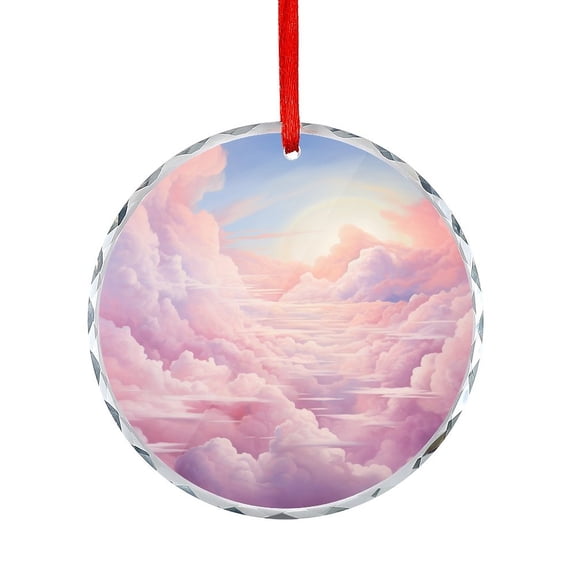 Pastel Clouds Asthetic White And Pink Art Crystal Glass Ornament Xmas Decor Indoor Home Holiday Party Gifts Girls Cloud Sky Pink Round Ornament