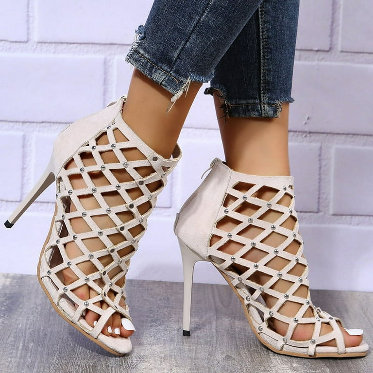 Women's Heeled Sandals Stiletto Strappy High Heels Mesh Open Toe