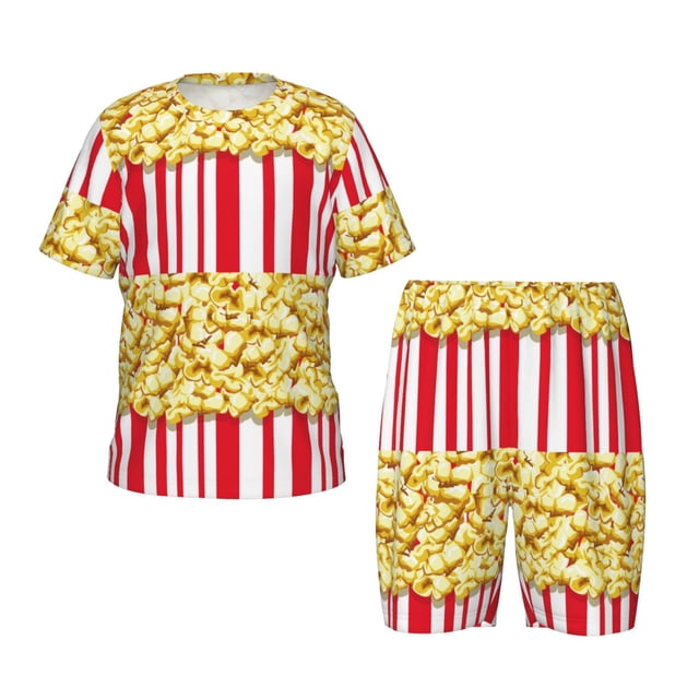 Balery Popcorn Conjunto de Pijama Infantil de Manga Corta con Estampado – Ropa de Dormir de Algodón Suave-Medium