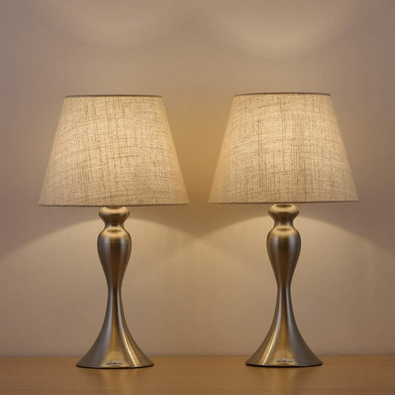 Modern Desk Lamps Sand Nickel Table Lamps Set of 2 with Linen Shade