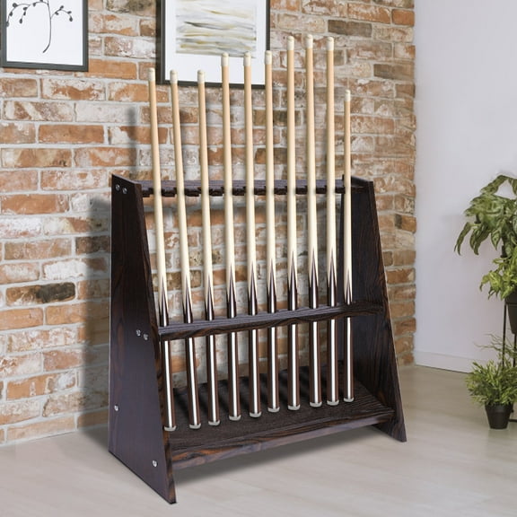 Pool Stick Holder Floor Stand, 10 Pool Cue Rack for Billiard Room or Club, Made of Wood, Easy to Assemble