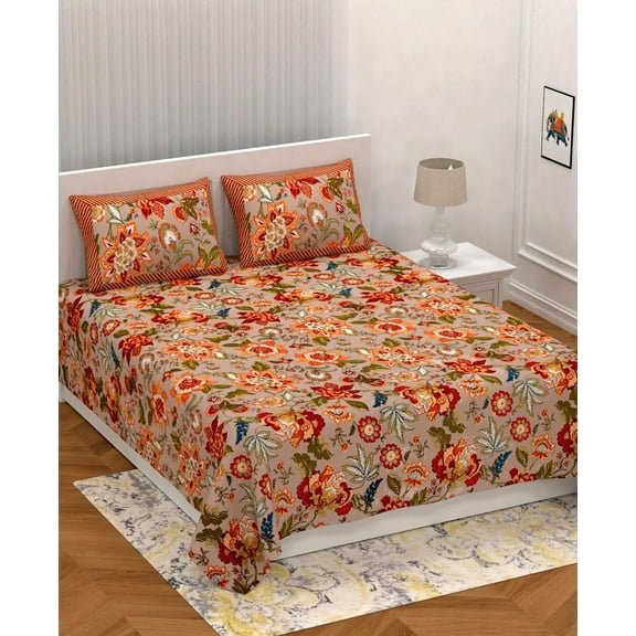 Handblock Printed Hand made Bedsheet, Purple Flower Indian Cotton Bedsheet Floral King Size Bedsheet Flower Bed Sheet 2 Pillow Covers