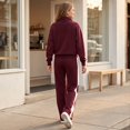 thumbnail image 6 of Szluipve Women’s Color Block Tracksuit 2 Piece Outfits Half Zip Stand Collar Chevron Patchwork Sweatshirt & Side Stripe Wide Leg Pants Casual Loungewear Set Wine M, 6 of 7