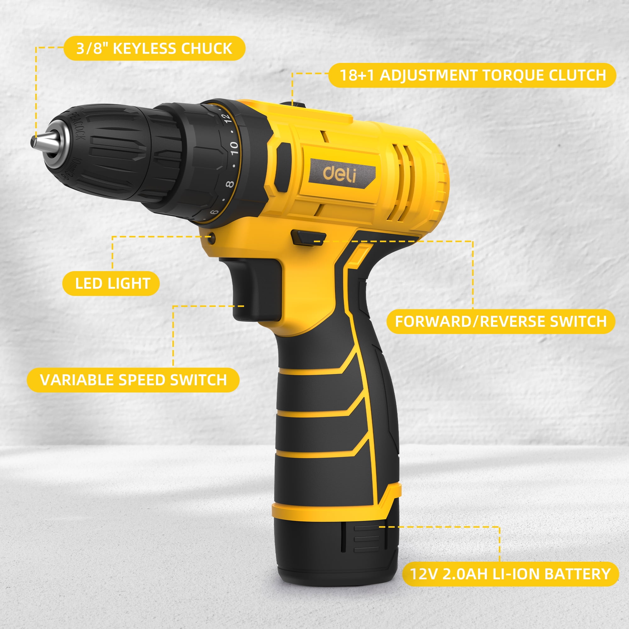 Deli 12V Max Lithium-Ion Cordless Impact Drill Driver Set Deli 12V Max Lithium-Ion Cordless Impact Drill Driver Set