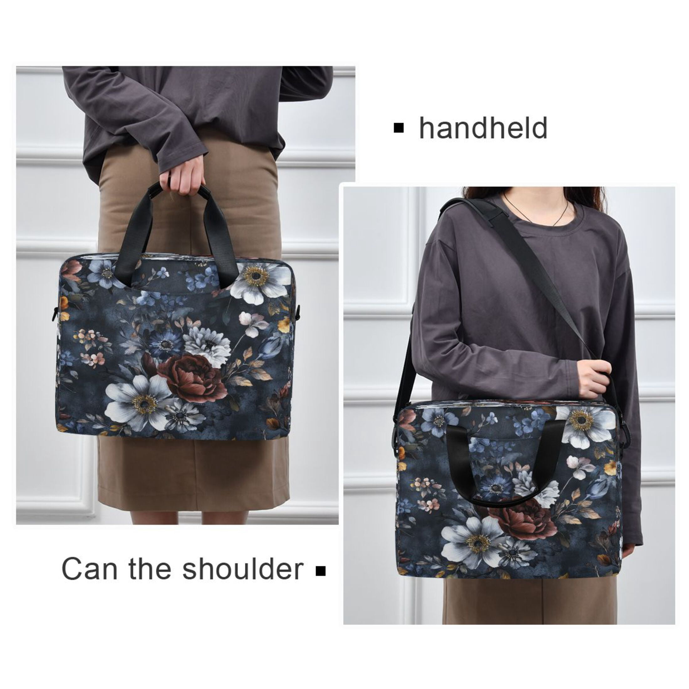 16" Laptop Tote Bag Laptop Sleeve Case Computer Briefcase for Work & Travel Blue Peonies
