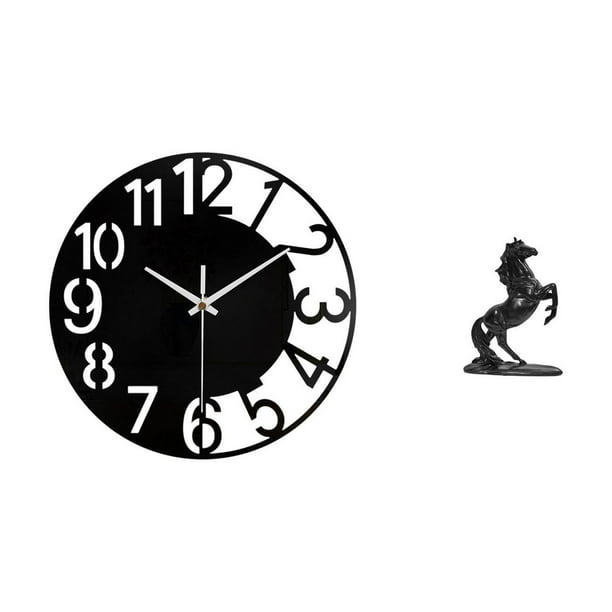 Reloj de pared grande,Reloj de pared acrílico silencioso y moderno,Reloj de pared grande para oficina,silencioso,fácil de leer y sencillo.,Estatua de caballo,Estatua de caballo,escultura