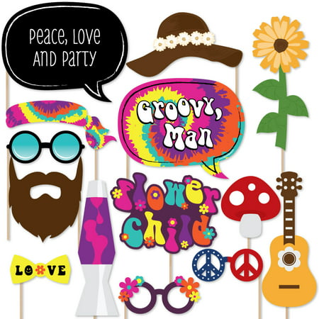 60's Hippie - 1960s Groovy Party Photo Booth Props Kit - 20 Count