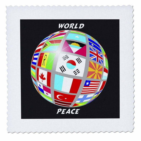 3dRose, World Peace Globe With All Countrys Flags, 8x8 inch quilt square