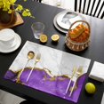 thumbnail image 3 of Purple Gold Marble Placemats Set of 6, Modern Abstract Marble Crack Texture Placemats for Dining Table, Place Mats for Kitchen Tabletop, Waterproof Wipeable Dining Table Mats Set, 3 of 9