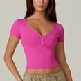 thumbnail image 2 of Baywell Women's Double-Lined Button-up Slim-Fit Crop Short Sleeve Sexy Top S-XL, 2 of 6