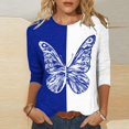 thumbnail image 4 of Hauts à Manches 3/4 pour Femmes Mode Féminine T-Shirt Imprimé Ample Blouse Mi-Longue à Manches 3/4 Col Rond Hauts Décontractés T-Shirts en Coton pour Femmes T-Shirts pour Femmes Mode, 4 of 7