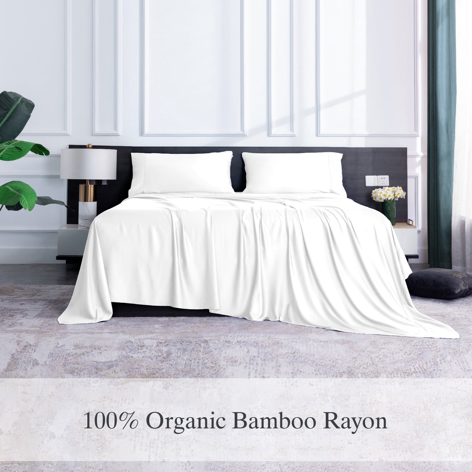 Lidoloka Luxury Bamboo Bed Sheets Set Queen 4 Pcs for Adult,Soft&Cool,16" Deep Pocket,White