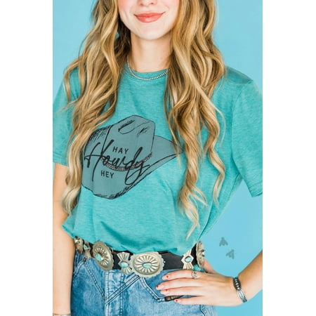 

2 Fly Hey Howdy Rhinestone Short Sleeve Top Teal