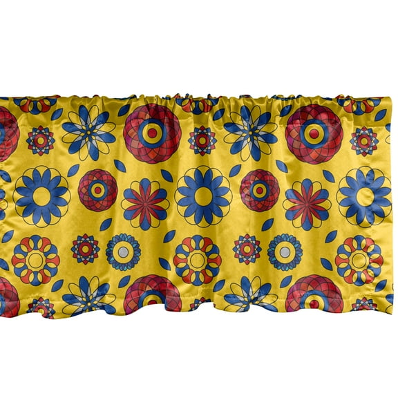 Ambesonne Floral Window Valance, Oriental Flower Sketch Art, 54" X 18", Earth Yellow Ruby