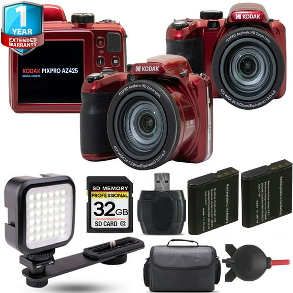 Kodak PIXPRO AZ425 Digital Camera (Red)   Extra Battery   LED  1 Yr Warranty (International Version)