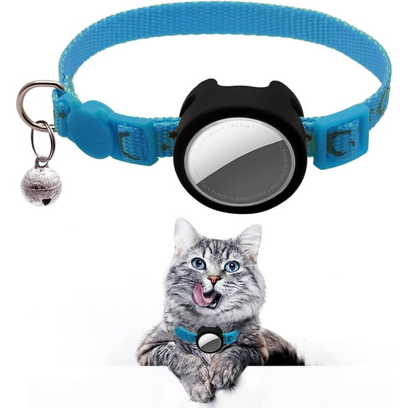 Breakaway Cat Collar with Airtag Holder and Bell, Reflective Cat Airtag Collar for Apple Air Tag, Pet Collar for Small Cat or Small Dog (Blue)