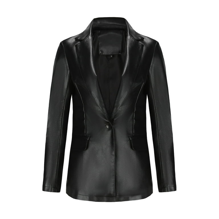 uublik Women Faux Leather Blazer Jackets Moto Biker Shirts Loose